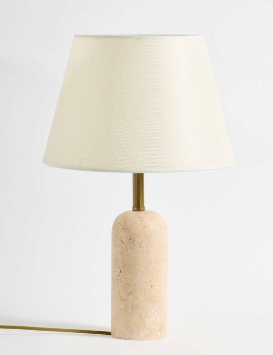 Opviq Lámpara de Mesa de Travertino con Pantalla de Tela Crema y Beige